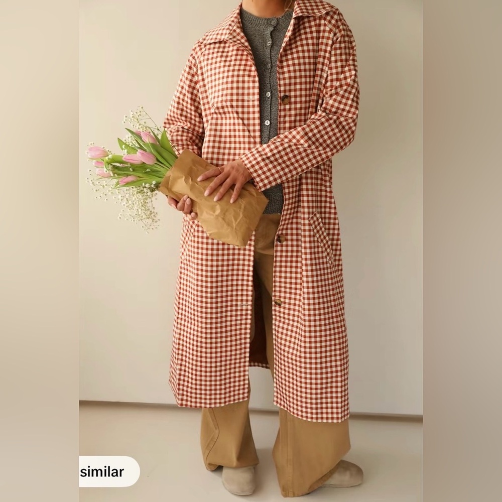 Rae: Perfect Spring Plaid Coat in Burnt Orange 
Size M